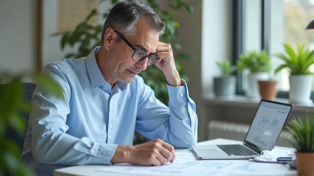 Zakenman werkt aan jaarplan met financiÃ«le gegevens en grafieken op bureau, praktische planning in actie