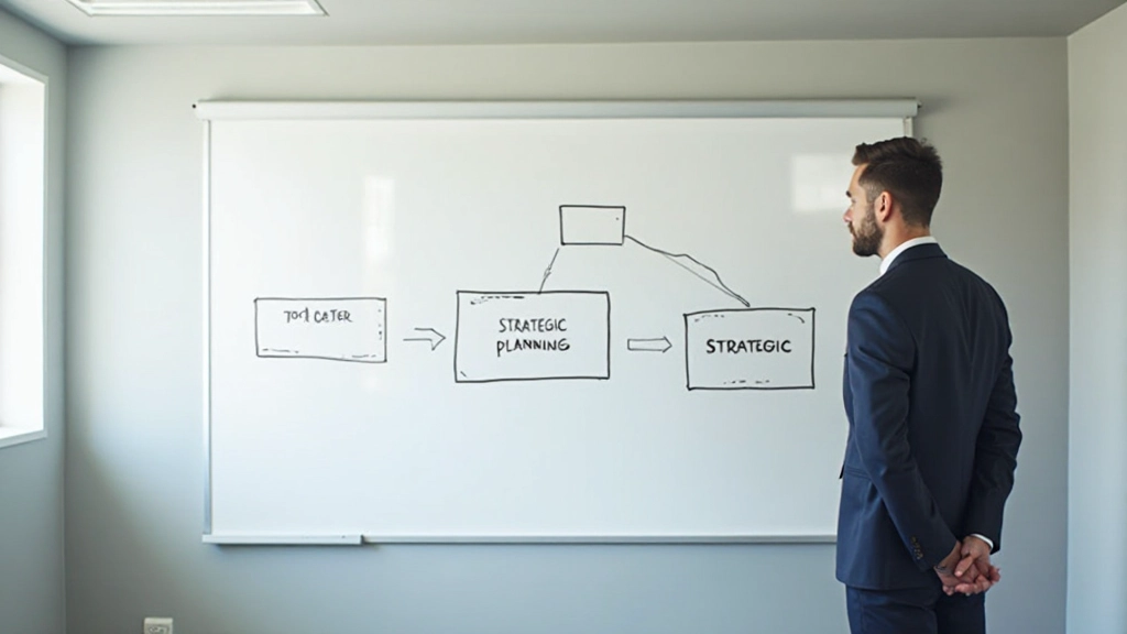 Visuele weergave van strategisch planningsproces met drie niveaus: visie, doelen en acties in oplopende volgorde